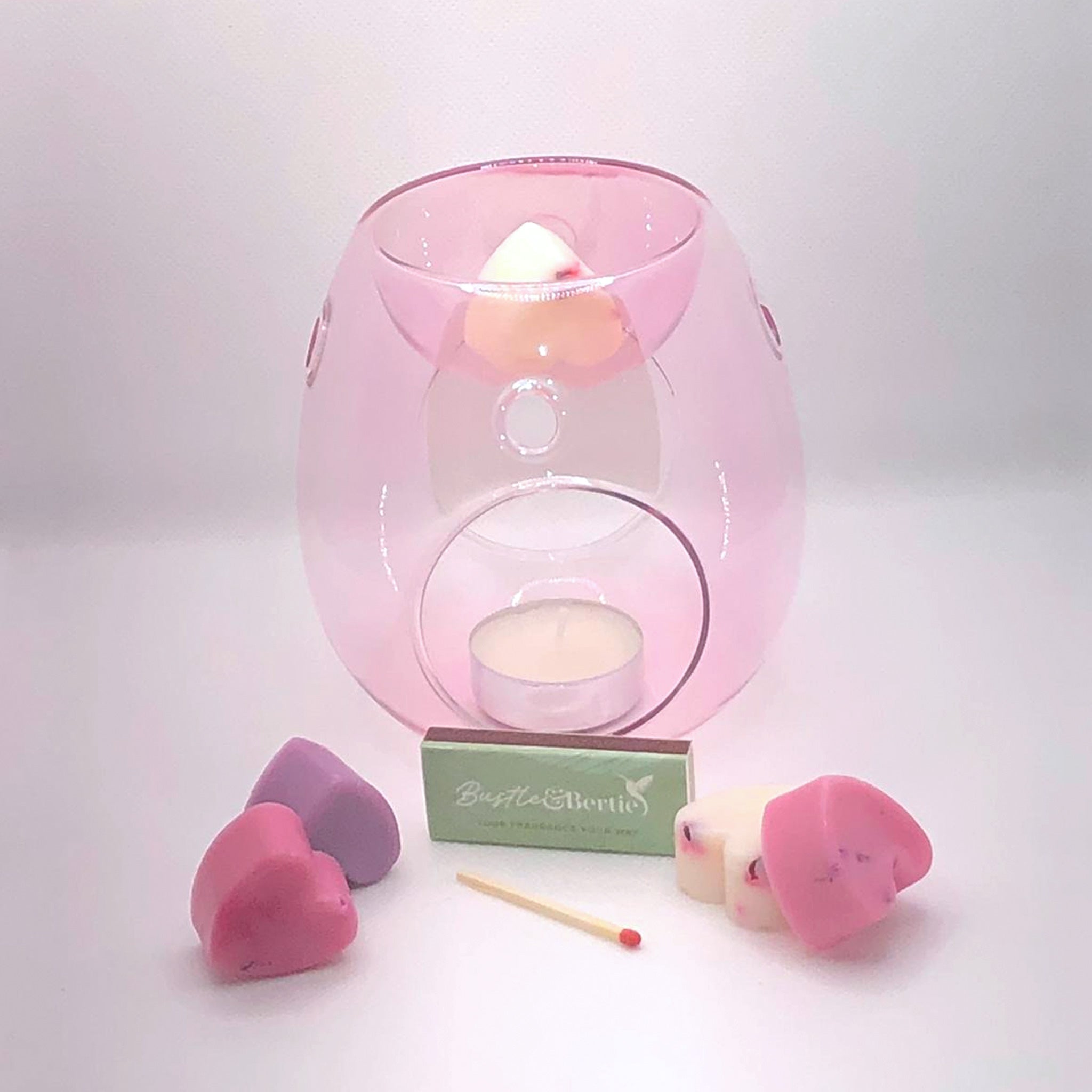 Rose Pink Wax Melt Burner with 6X Melts.Please choose fragrance from our selection you wish to have in and add them to the order in your notes